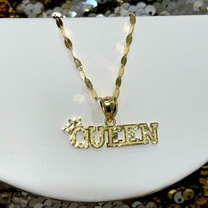 10k solid real gold queen pendant w/ solid gold stunning chain, not plated, Sale